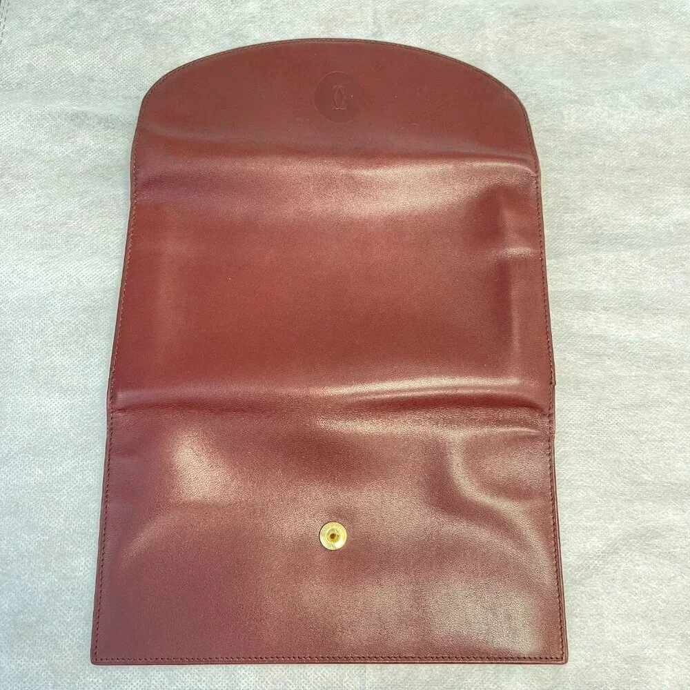 Must De Cartier Vintage Bordeaux Tri-fold Kisslock Leather Wallet - Preowned
